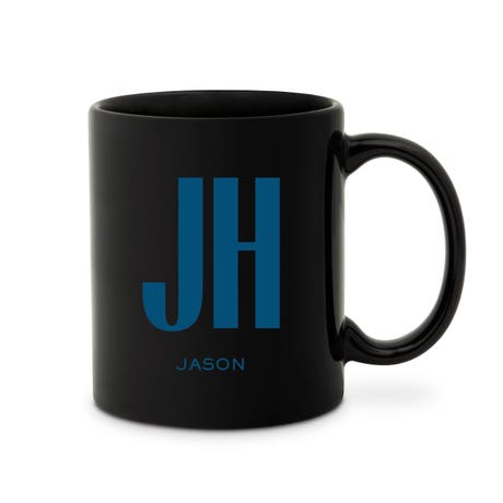 Custom Printed Black 11 oz. Ceramic Coffee Mug - Sans Serif Monogram