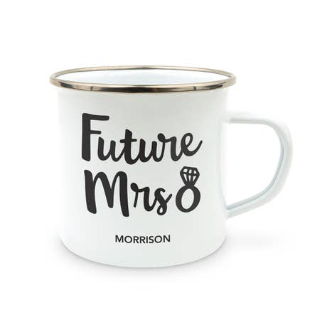 Personalized White Enamel Stainless Steel Coffee Mug - Future Mrs