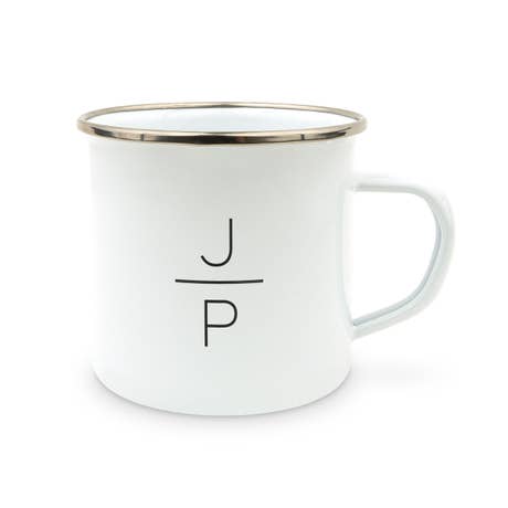 Personalized White Enamel Stainless Steel Coffee Mug - Stacked Monogram