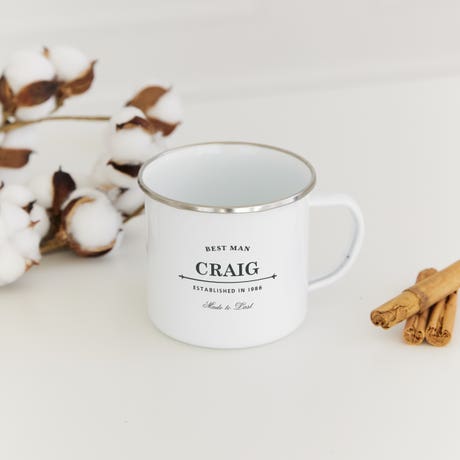 Personalized White Enamel Stainless Steel Coffee Mug - Established Groomsman