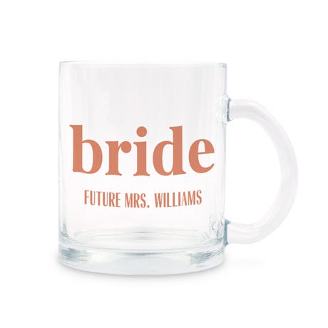Personalized 11 oz. Clear Glass Coffee Mug with Handle - Desert Floral Bride