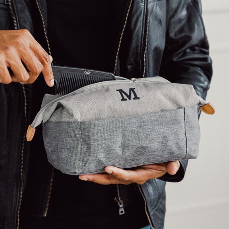 Personalized Men's Travel Toiletry Bag - Light Gray - Unique Gift For Him