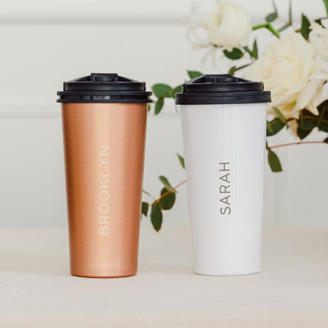 Personalized Stainless Steel To Go Travel Coffee Mug - Contemporary Vertical Text - Unique Gift for Her