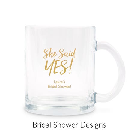 Personalized 11 oz. Clear Glass Coffee Mug Wedding Favor - Bridal Shower | More Occasions