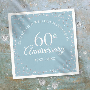 60th Wedding Diamond Anniversary Hearts Confetti Napkins