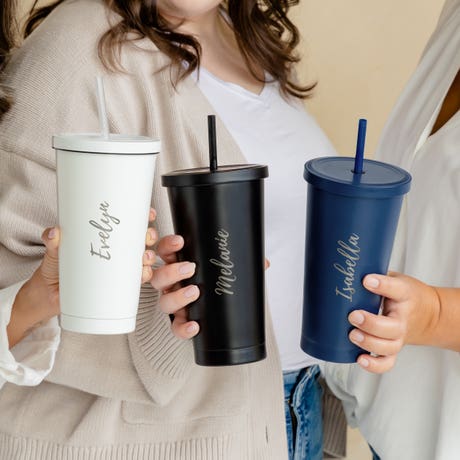 Personalized Colored Stainless Steel Insulated Tumbler - Calligraphy - Unique Gift for Her