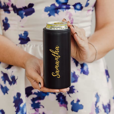 Custom Printed Insulated Slim Can Cooler for 12 oz. Cans - Calligraphy - Unique Gift For Her