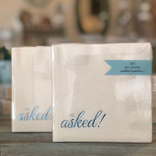 He Asked Blue Foil Cocktail Napkins