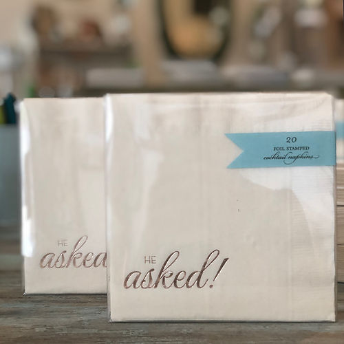 He Asked Rose Gold Foil Cocktail Napkins