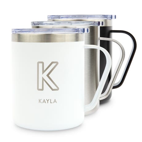Personalized 10 Oz. Insulated Metal Travel Coffee Mug - Line Initial