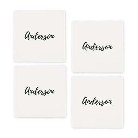 Personalized White Sandstone Coasters with Cork Backing - Calligraphy - Set of 4