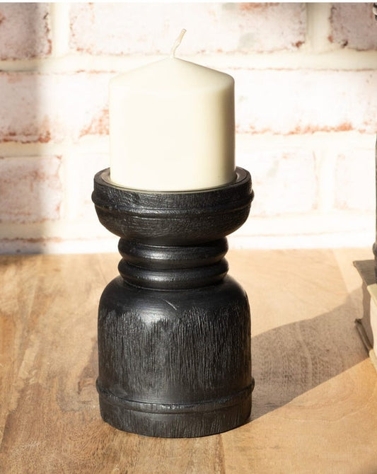 6" Black Wood Candle Holder