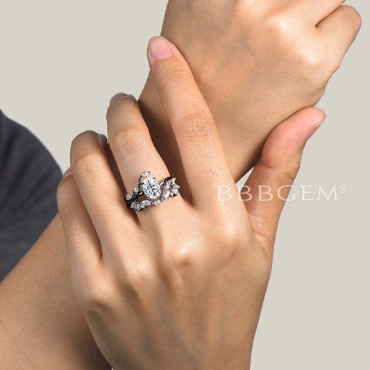 Gold Snake Ring Oval Moissanite Engagement Ring Serpent Wedding Ring