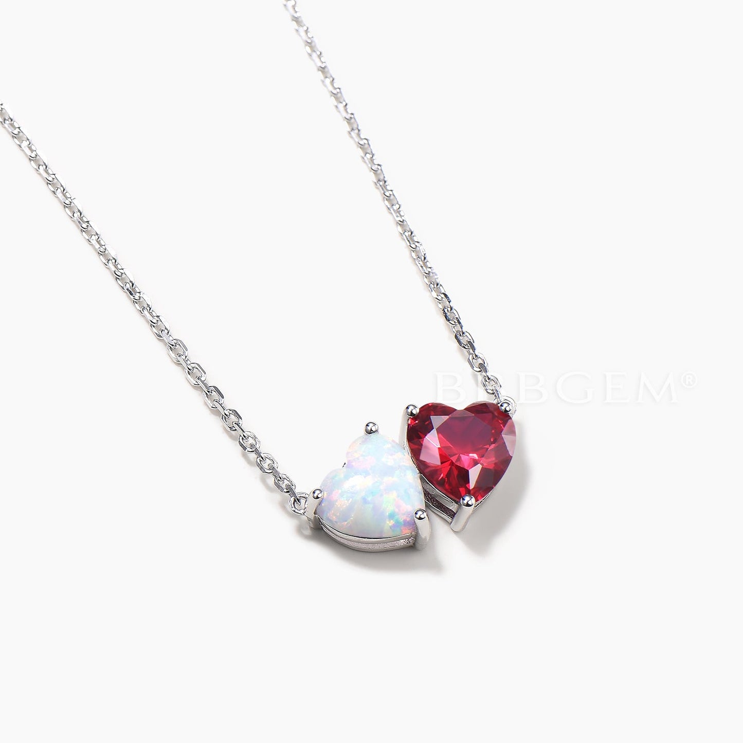 1.2CT Heart Cut Opal Ruby Wedding Necklace White Gold Toi et Moi Pendant