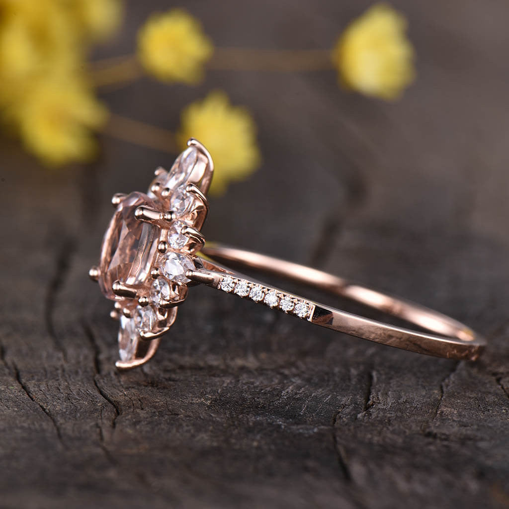 14K/18K Floral Morganite Moissanite/Diamonds Engagement Ring Unique