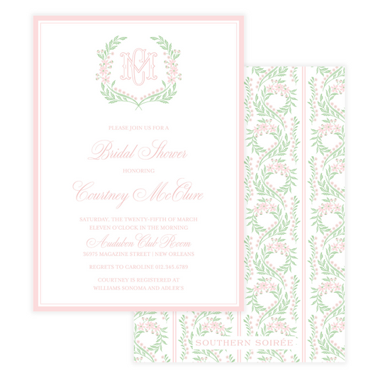 Chinoiserie Pink Block Crest Invitation