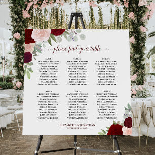 6 Table Elegant Red & Pink Floral Seating Chart Foam Board