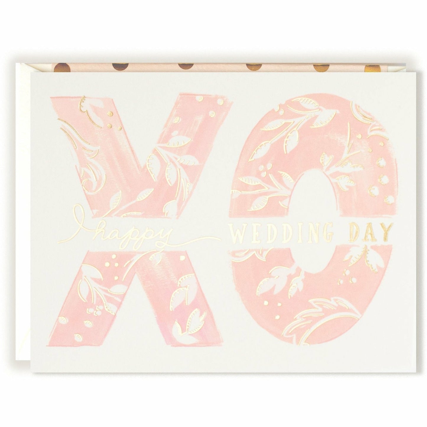 Hugs and Kisses XO Happy Wedding Pink, White, and Gold Card