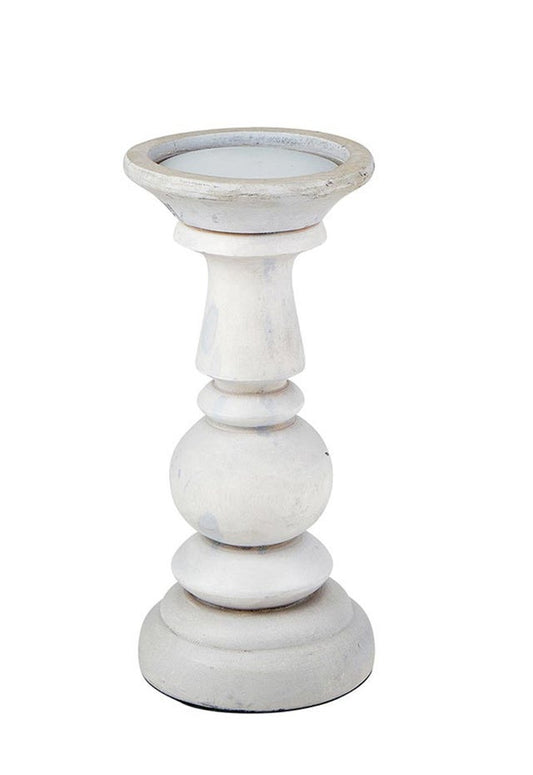 9" Gray Washed Wood Candle Holder