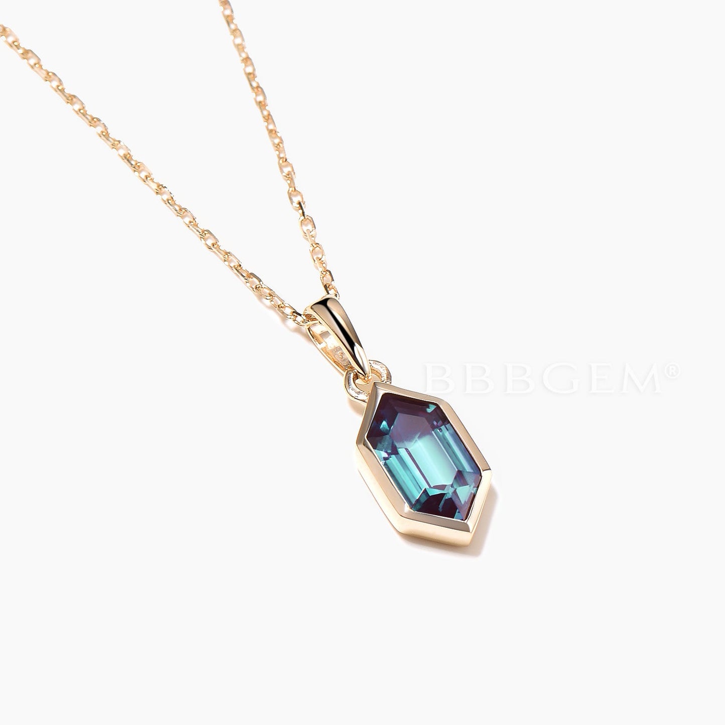 Hexagon Cut Color-change Alexandrite Bezel Setting Necklace Solitaire Pendant