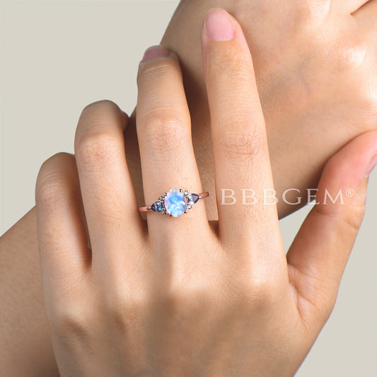 1.5CT Oval Cut Moonstone Engagement Ring Color-change Alexandrite Ring