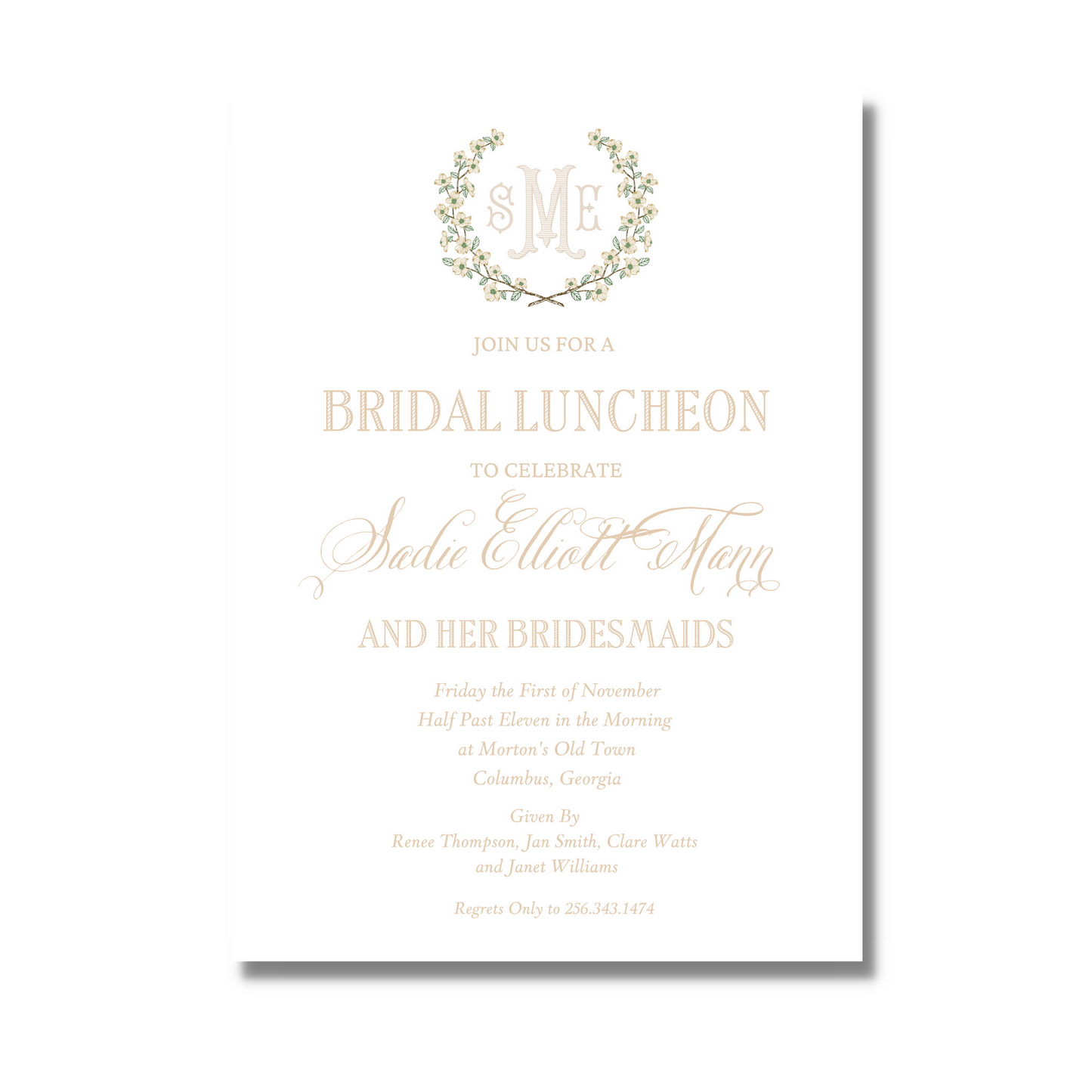 Dogwood Wreath Monogram - Bridal Shower Invite