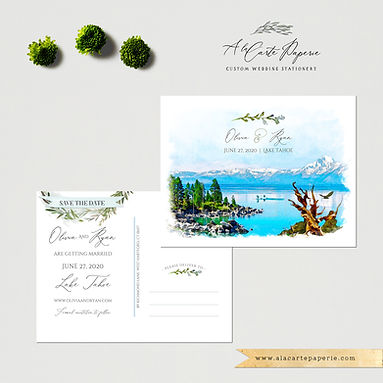 Lake Tahoe California Nevada USA Save the Date illustrated watercolor wedding