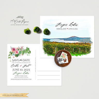 Finger Lakes New York NY State Save the Date Illustrated wedding invitation