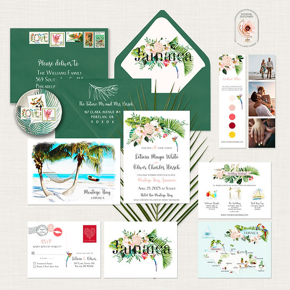 Jamaica Montego Bay / Negril Caribbean Watercolor Destination Wedding Invitation
