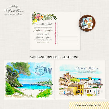 Mallorca Majorca Spain Save the date watercolor illustrated destination wedding