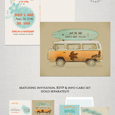 Hawaii Maui Beach Save the Date Postcard Illustrated Bus Destination wedding