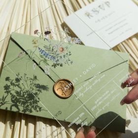 Simple Wildflower Acrylic Wedding Invitations With Round Corner CAX107