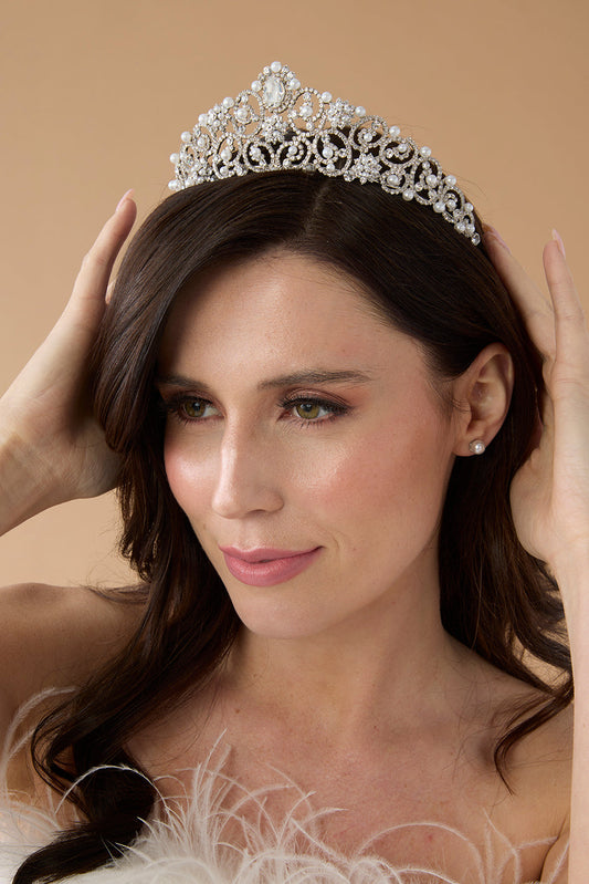 Tatiana-Pearls Swarovski Bridal Crown, Wedding Tiara