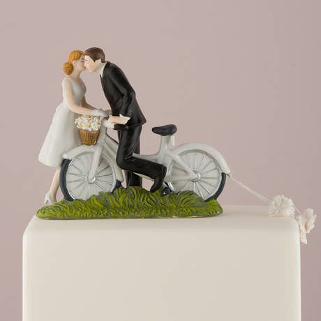 "A Kiss Above" Bicycle Bride And Groom Couple Figurine