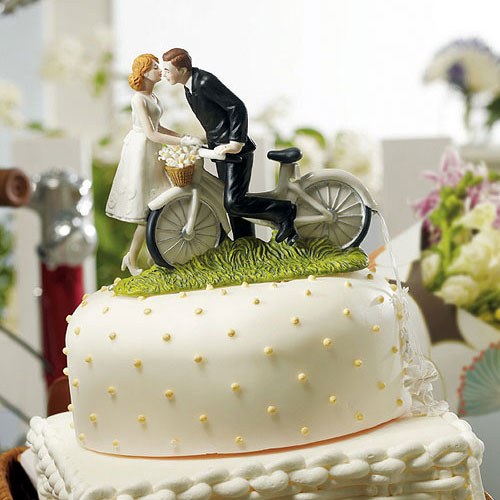"A Kiss Above" Bicycle Bride and Groom Couple Figurine