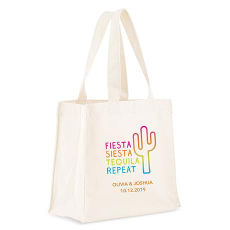 Custom Printed White Cotton Canvas Fabric Tote Bag - Fiesta