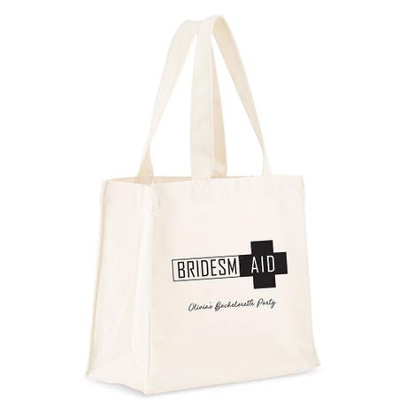 Custom Printed White Cotton Canvas Fabric Tote Bag - Bridesmaid Survival Kit
