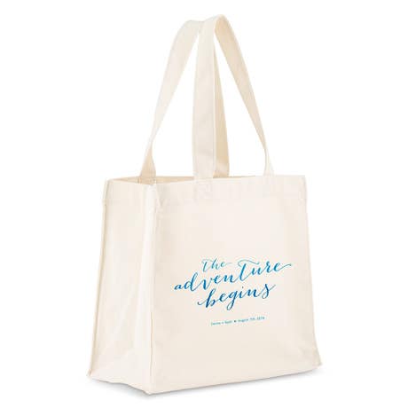 Custom Printed White Cotton Canvas Tote Bag - The Adventure Begins