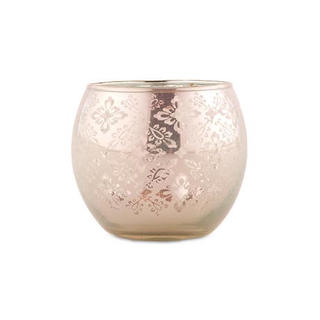 6pcs Small Lace Patterned Glass Globe Votive Candle Holder Set - Light Pink