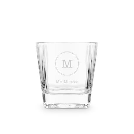 Personalized Square 8 Oz. Whiskey Glass - Circle Monogram - Unique Gift For Him