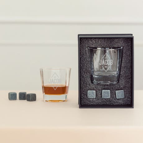 Square 8 Oz. Whiskey Glass Gift Box Set - Diamond Emblem - Unique Gift For Him