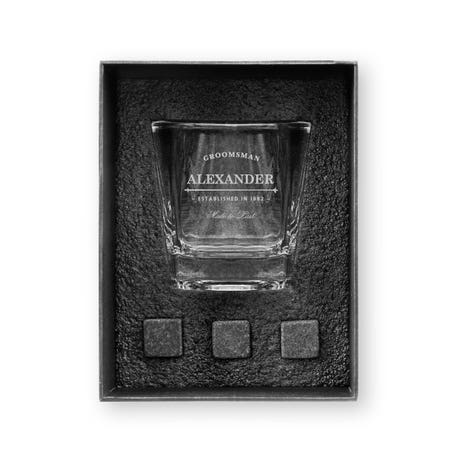 Square 8 Oz. Whiskey Glass Gift Box Set - Established Groomsman