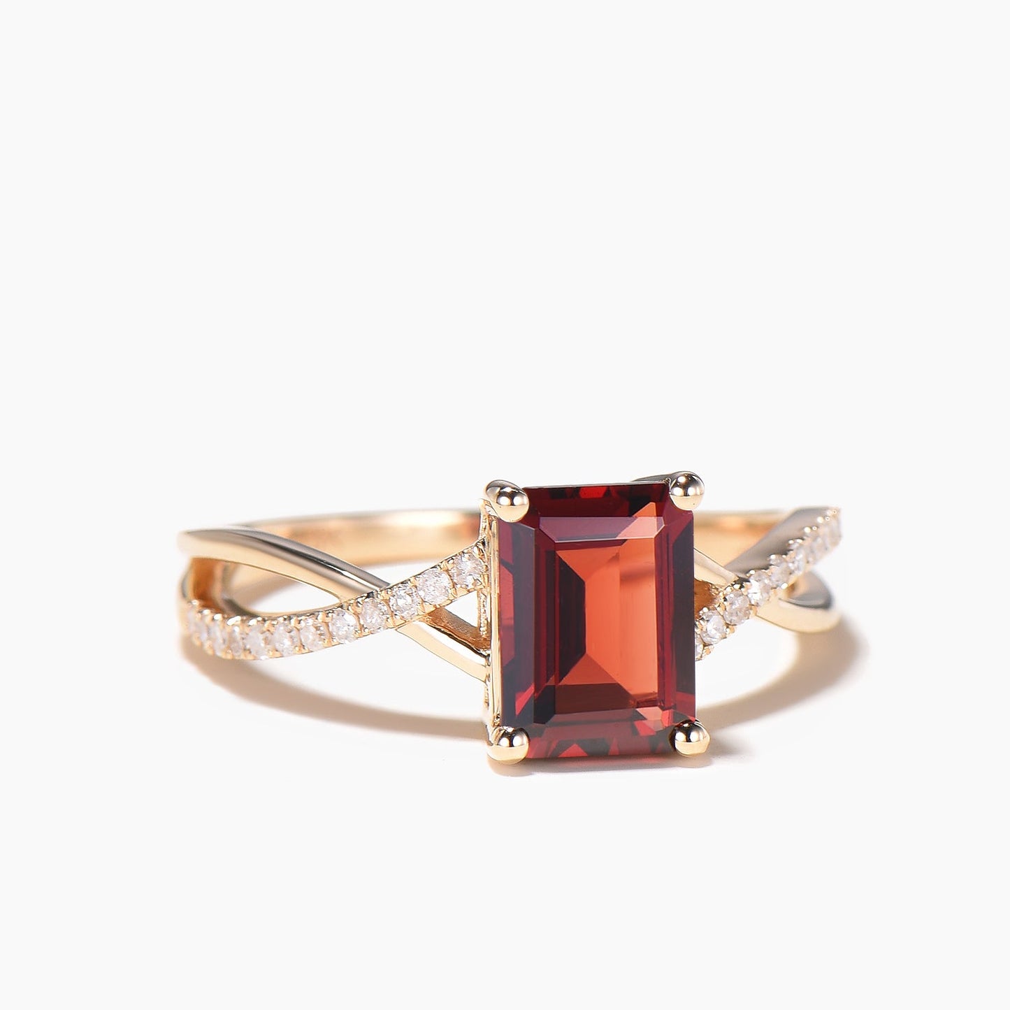 2ct Emerald Cut Natural Garnet Half Eterity Diamond Ring Split Shank Infinity Ring