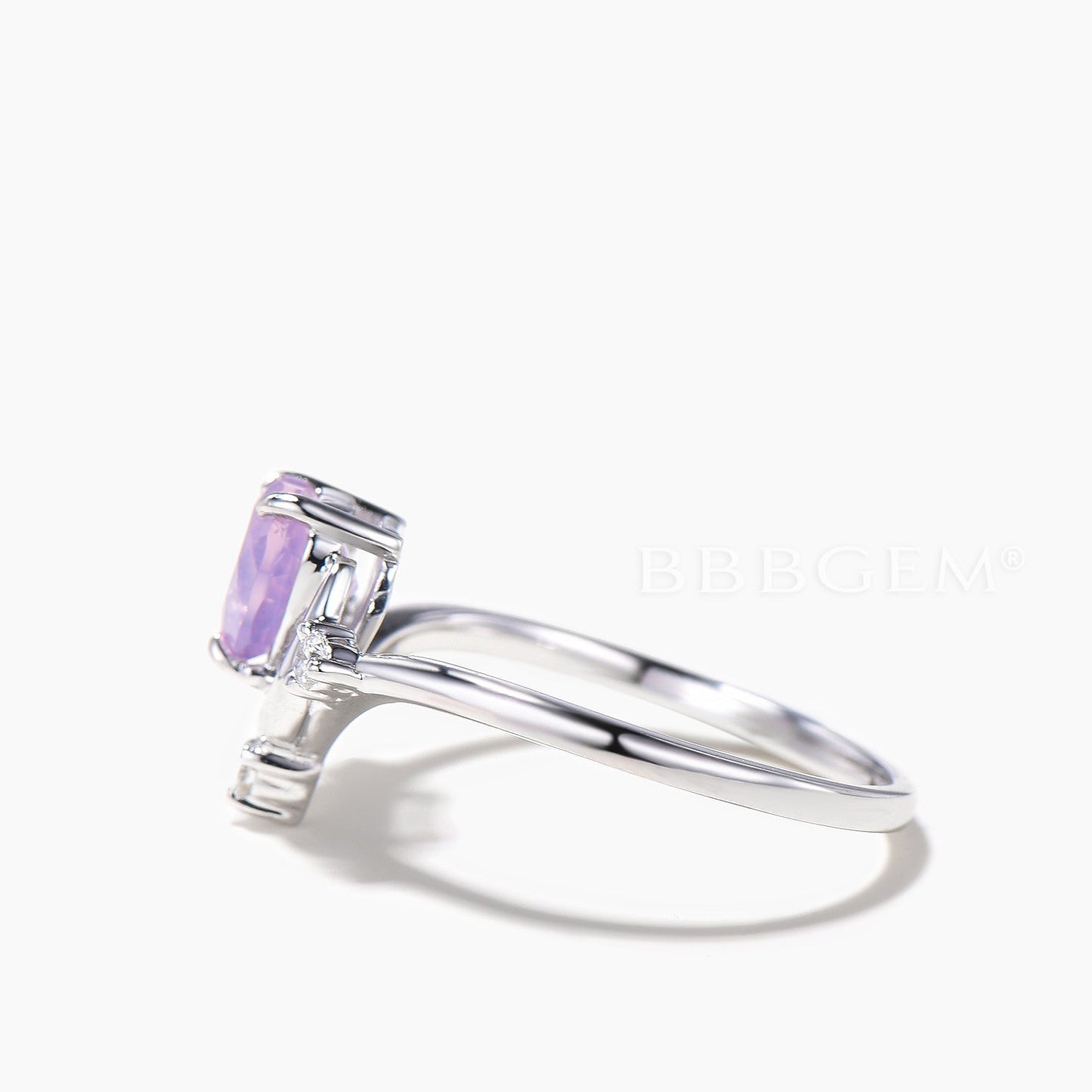 Heart Cut Natural Lavender Amethyst Moon Engagement Ring Diamond Celestial Ring