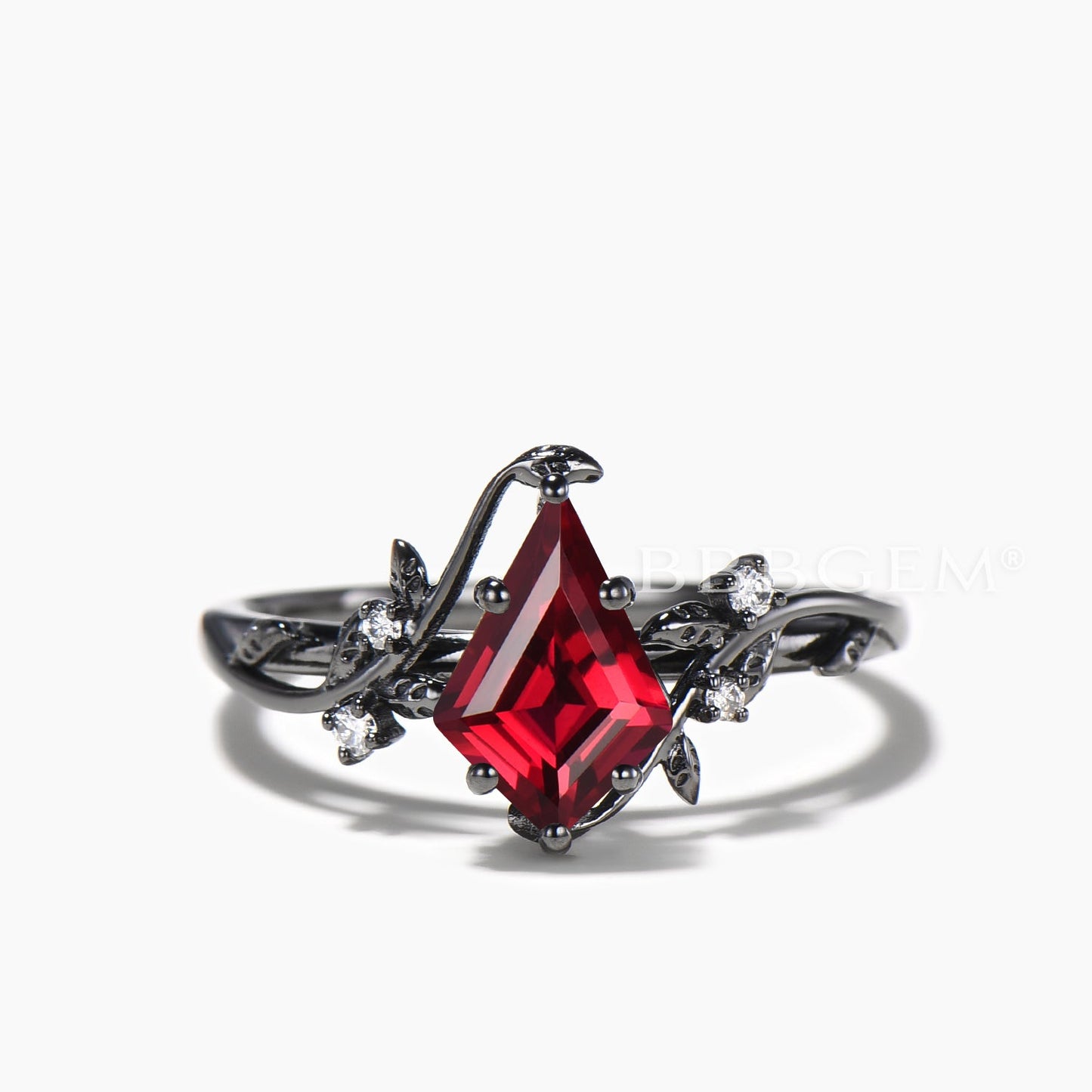 Kite Cut Ruby Leaf Engagement Ring Ruby Diamond Branch Gothic Bridal Set