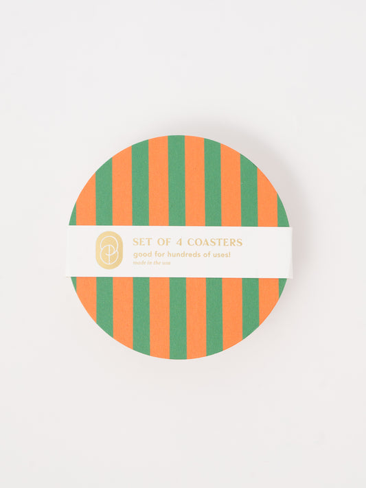 Amore Green and Orange Striped Coaster - Set of 4