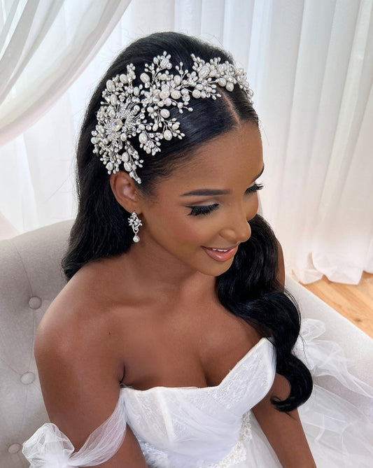 Dramatic Asymmetrical Pearl And Crystal Vine Style No. 242703