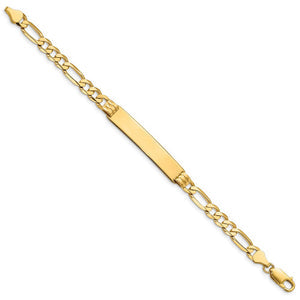 14k Yellow Gold Solid Figaro I.D. Bracelet with Lobster Clasp - 8 Inch