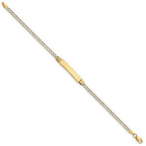 14k Yellow Gold and Rhodium Pave Curb I.D. Bracelet 7 Inch
