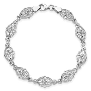 Filigree Heart Link Bracelet in 14k White Gold, 7 Inch